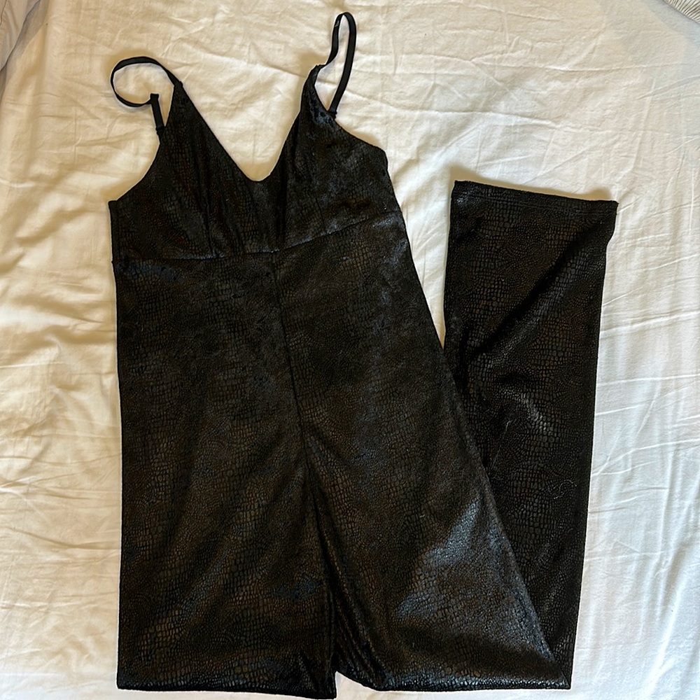 Hand sewn jumpsuit, snakeskin velvet, sz medium